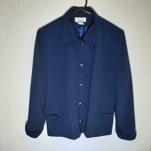 Vintage Henry Lee 12P Navy Blue Blazer Jacket Button Classic USA Made Career - Picture 1 of 5
